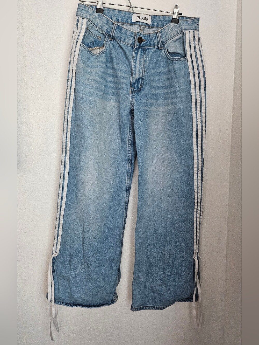 Telepatia Light Blue Wide Leg Jeans with White Side Stripes